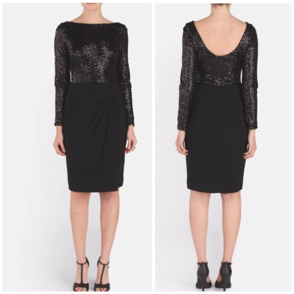 Ralph Lauren Dresses & Skirts - Lauren Ralph Lauren Black Sequin Cocktail Dress Long Sleeve Evening MI3